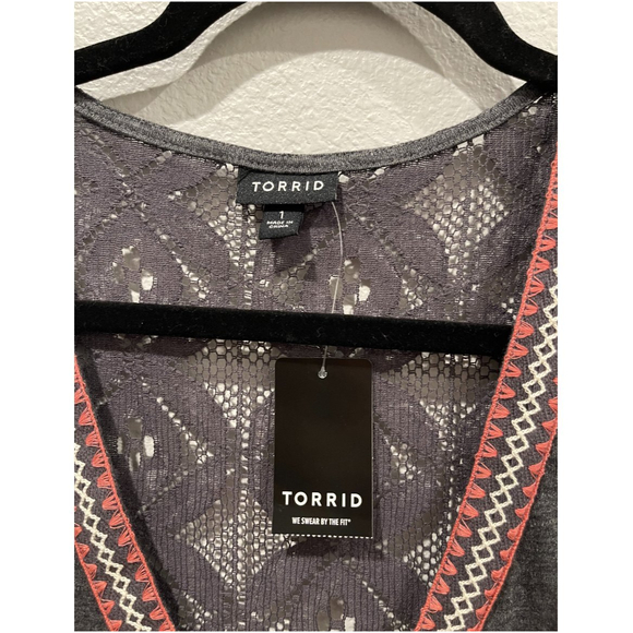 TORRID Grey Pink White Embroidered Tank Top - Picture 2 of 5